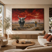 Vintage Americana Art | Red Sky Desert Steer Wanderer