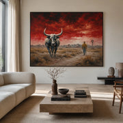 Vintage Americana Art | Red Sky Desert Steer Wanderer