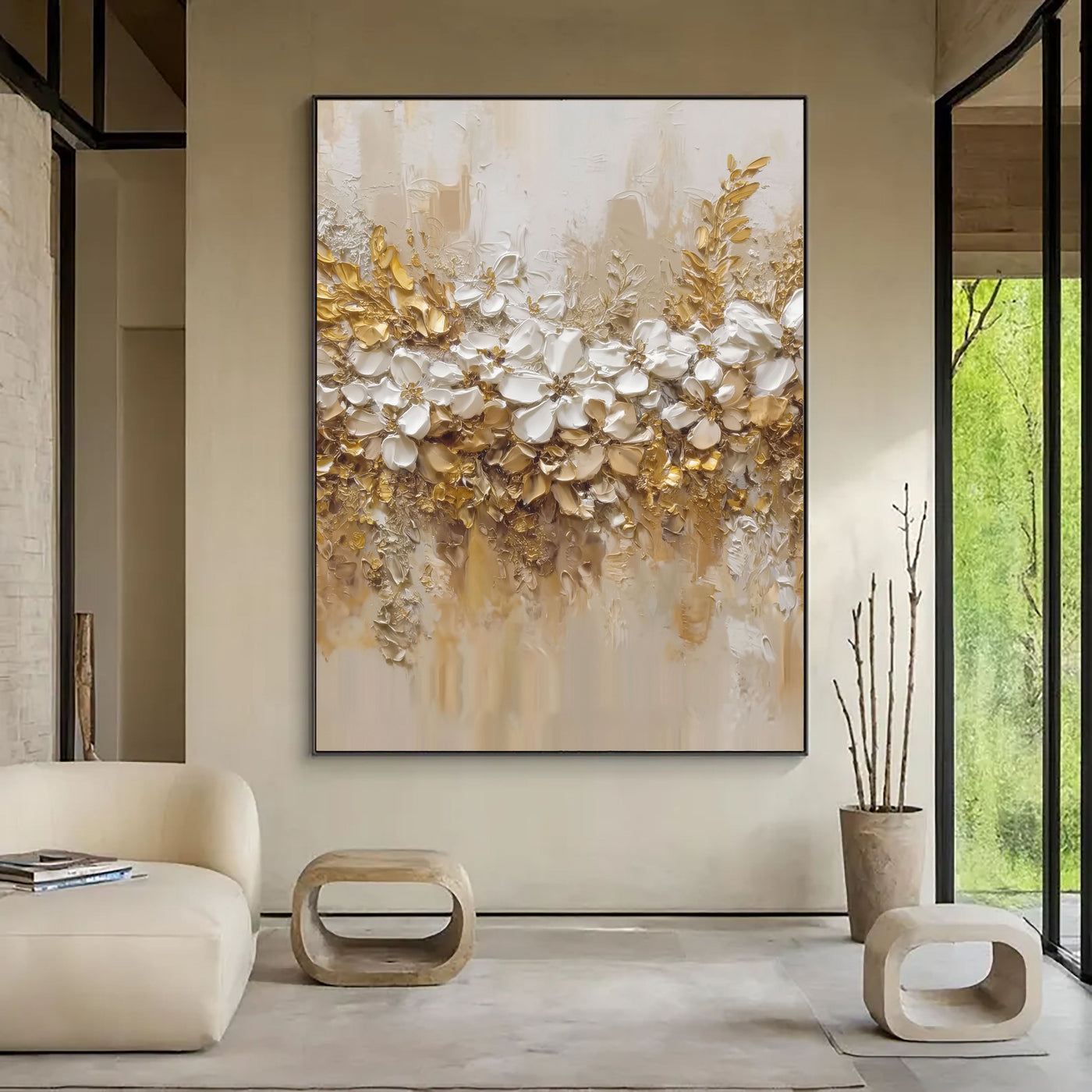 3D-Textured Art | Gilded Floral Relief