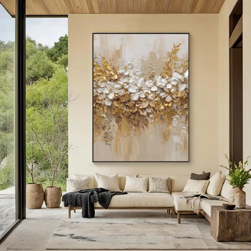 3D-Textured Art | Gilded Floral Relief