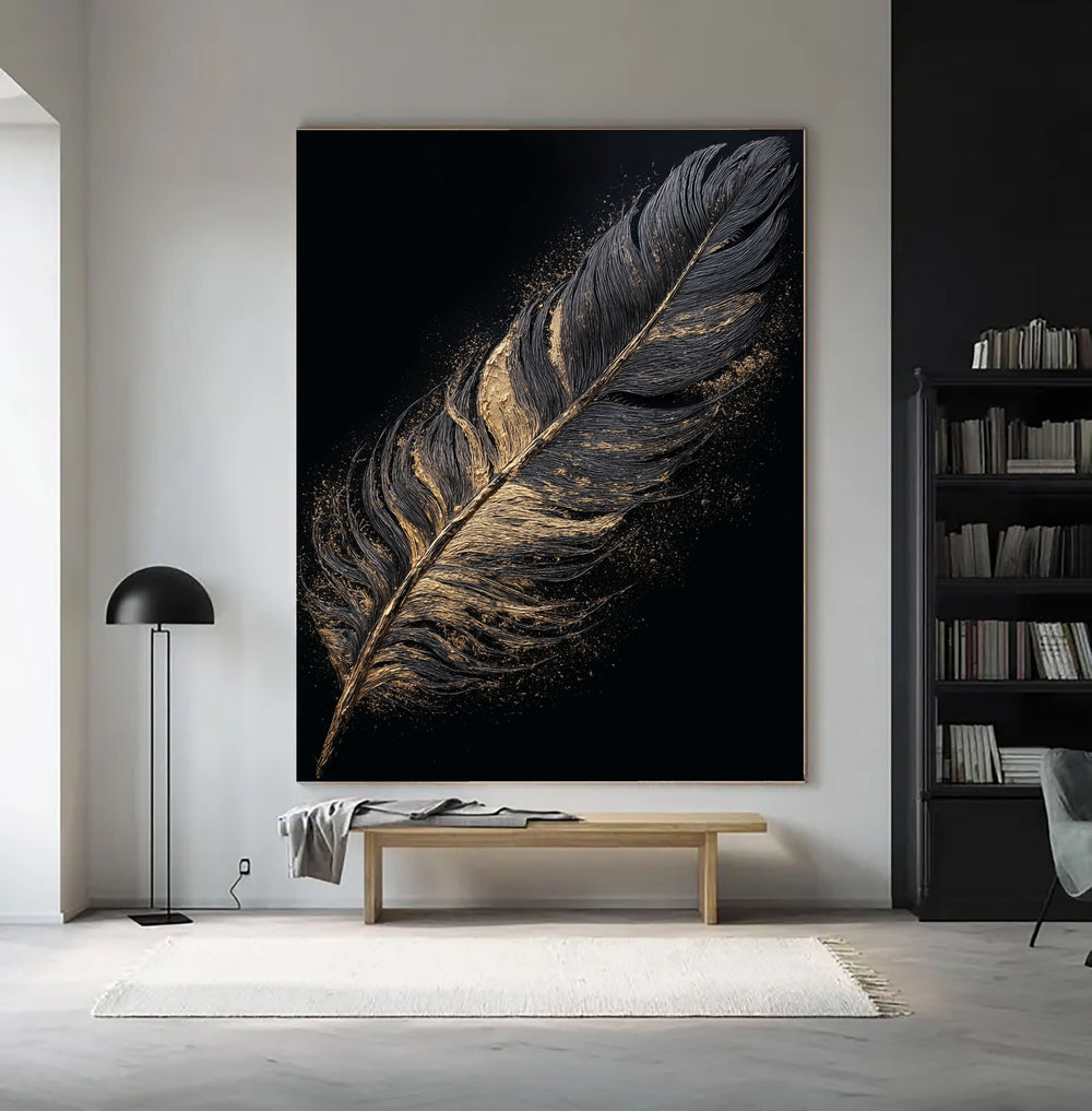 Contemporary Luxe Art | Gilded Onyx Feather