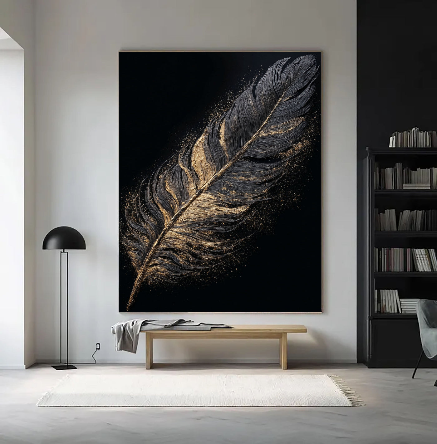 Contemporary Luxe Art | Gilded Onyx Feather