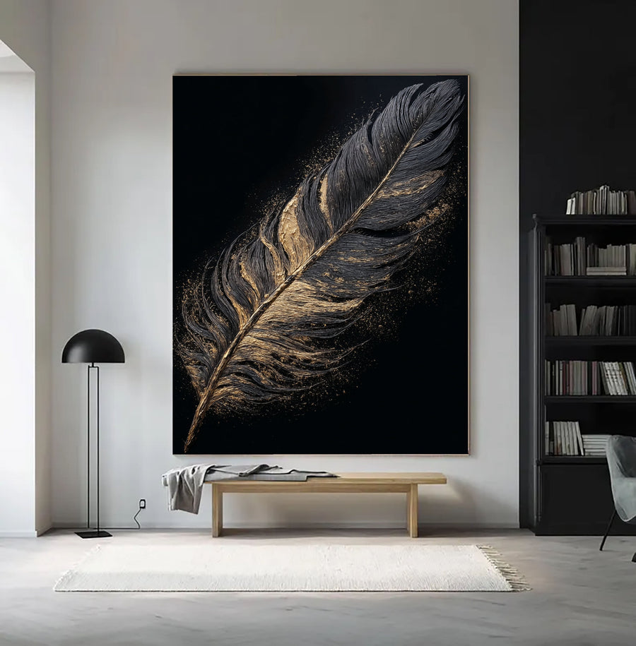 Contemporary Luxe Art | Gilded Onyx Feather