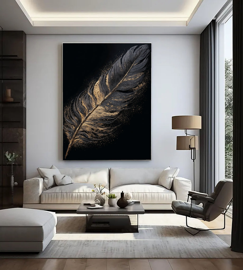 Contemporary Luxe Art | Gilded Onyx Feather
