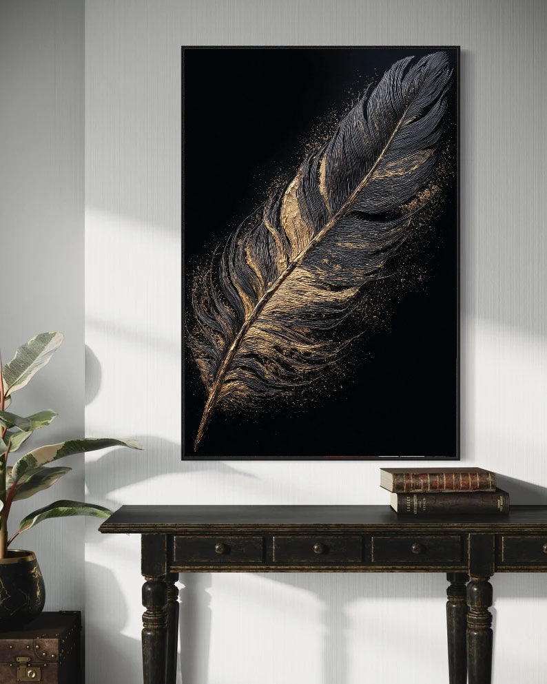 Contemporary Luxe Art | Gilded Onyx Feather