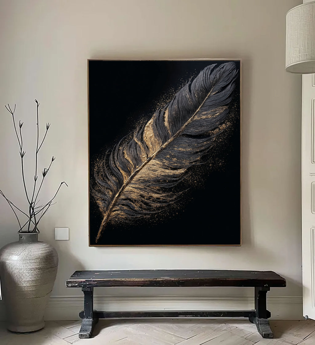 Contemporary Luxe Art | Gilded Onyx Feather