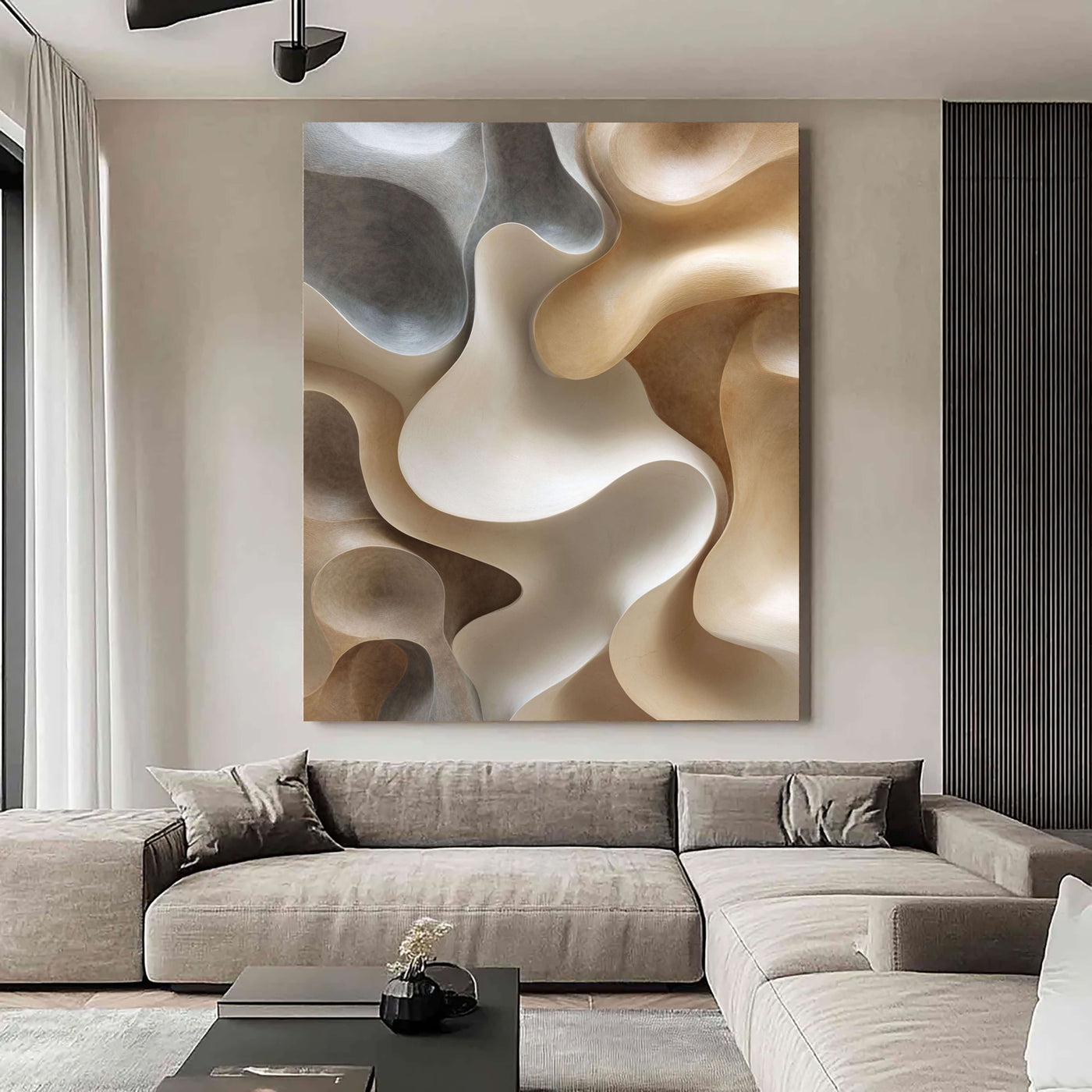 3D-Textured Art | Neutral Curved Relief