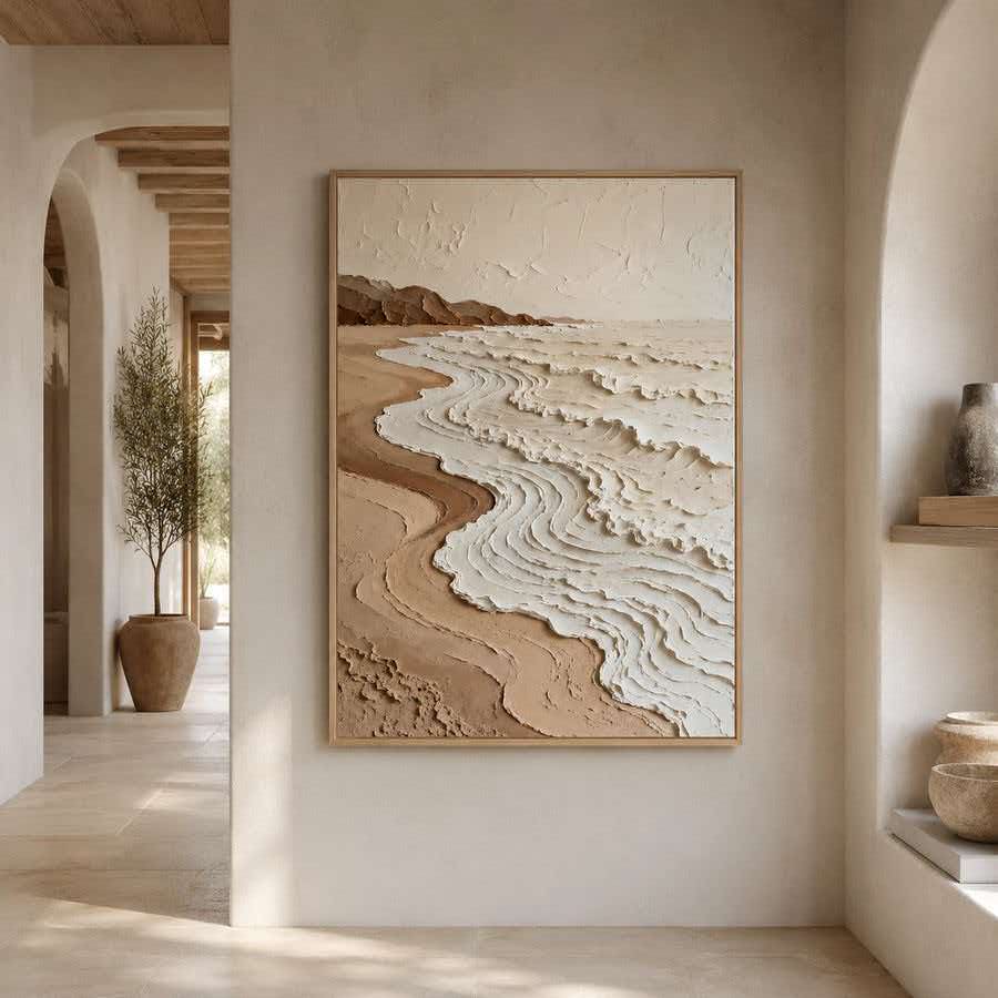 Wabi‑Sabi Art｜Neutral Tones Stereoscopic Seaside Wall Decor