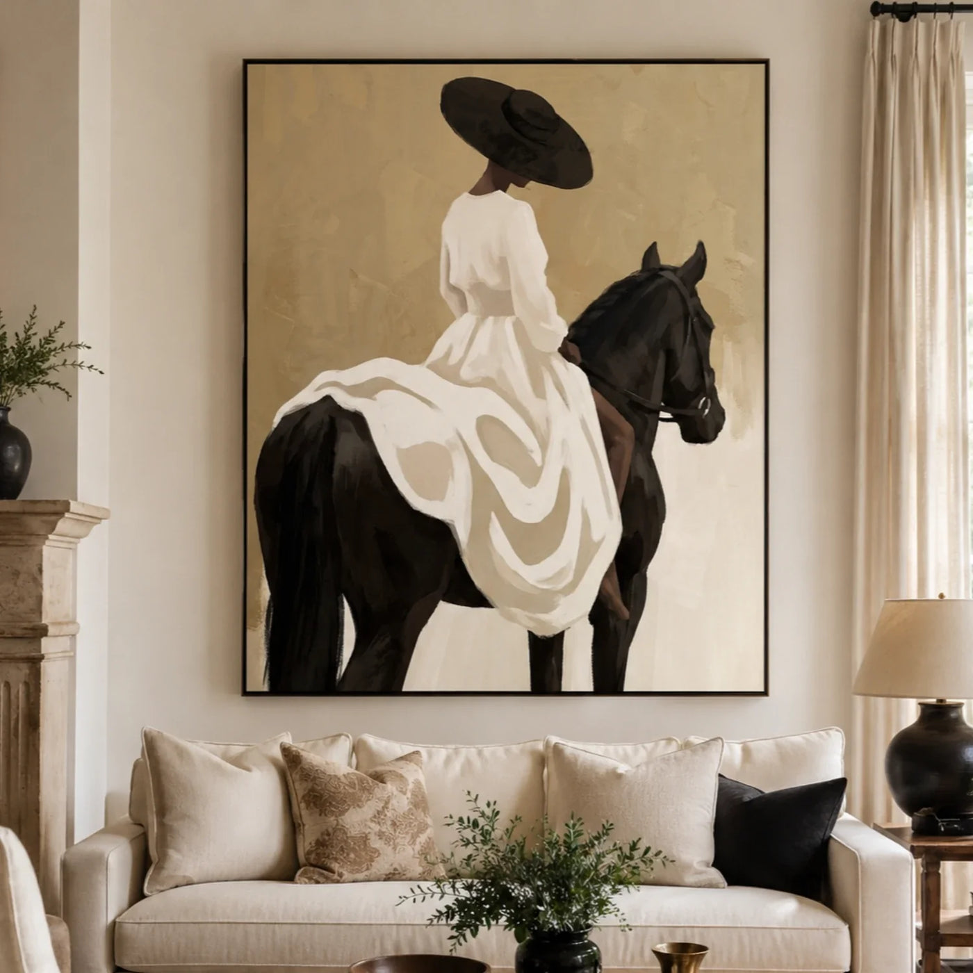 Vintage Americana Art | White Gown Horse Rider