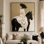 Vintage Americana Art | White Gown Horse Rider