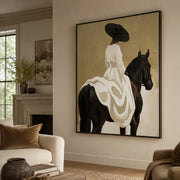 Vintage Americana Art | White Gown Horse Rider
