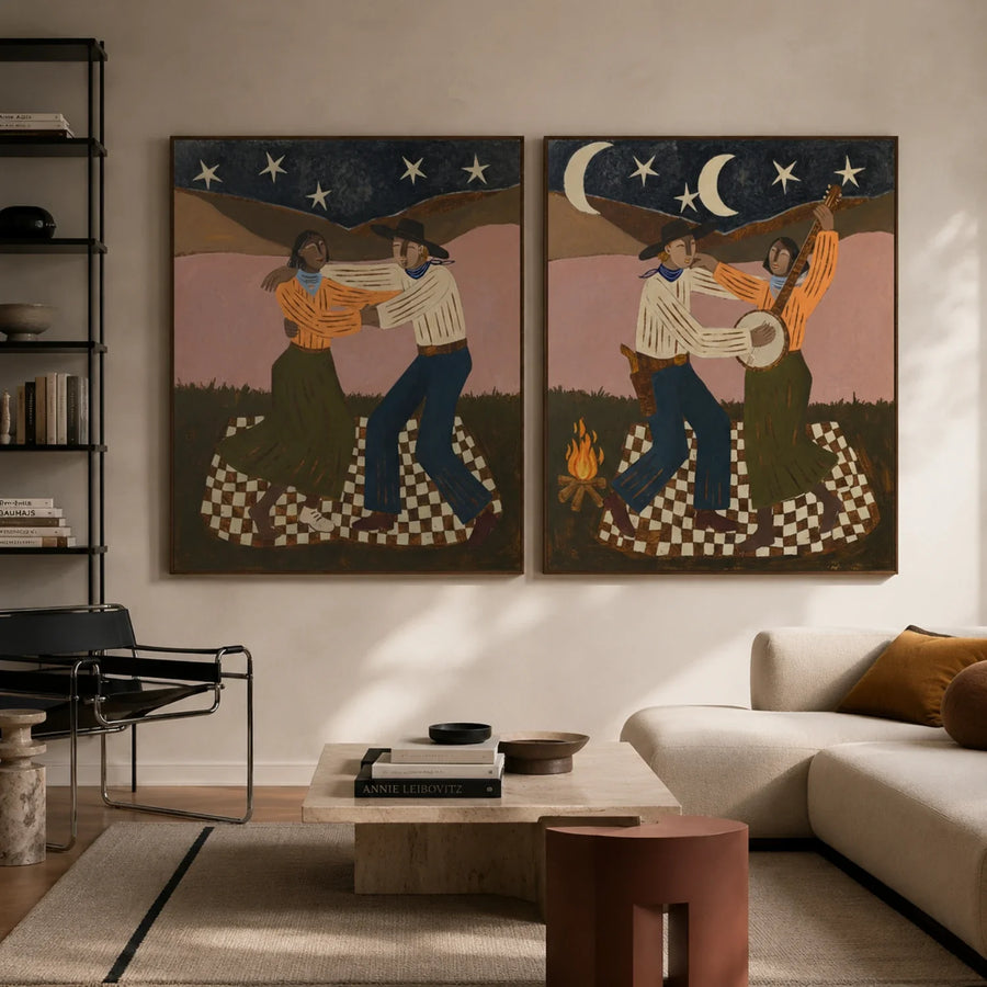 Vintage Americana Art | Starry Campfire Duet