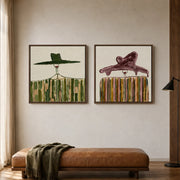 Vintage Americana Art | Duo Wide Hat Striped Ladies