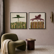 Vintage Americana Art | Duo Wide Hat Striped Ladies