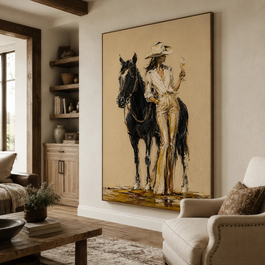 Vintage Americana Art | Wine & Horse Cowgirl
