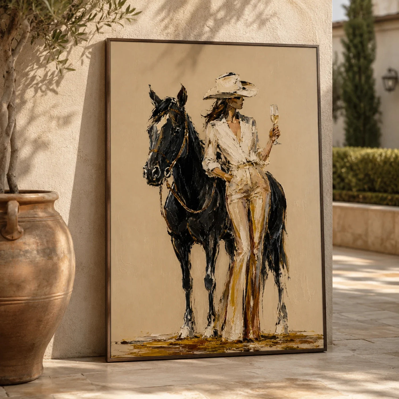 Vintage Americana Art | Wine & Horse Cowgirl