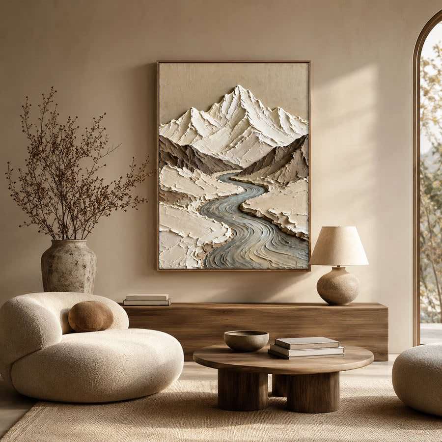 Wabi‑Sabi Art｜Thick Impasto Mountain Valley Canvas Print