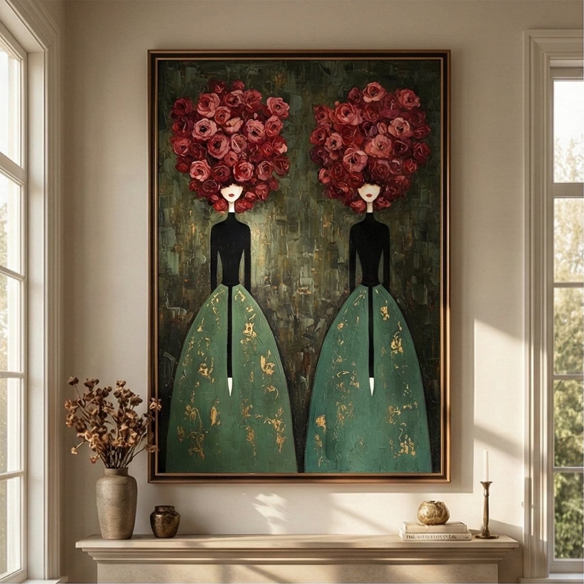 Surreal Art | Crimson Floral Sisters