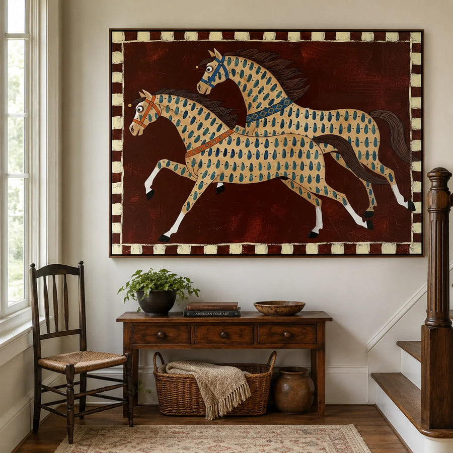 Vintage Americana Art | Two Painted Horses