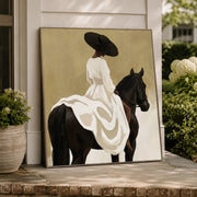 Vintage Americana Art | White Gown Horse Rider