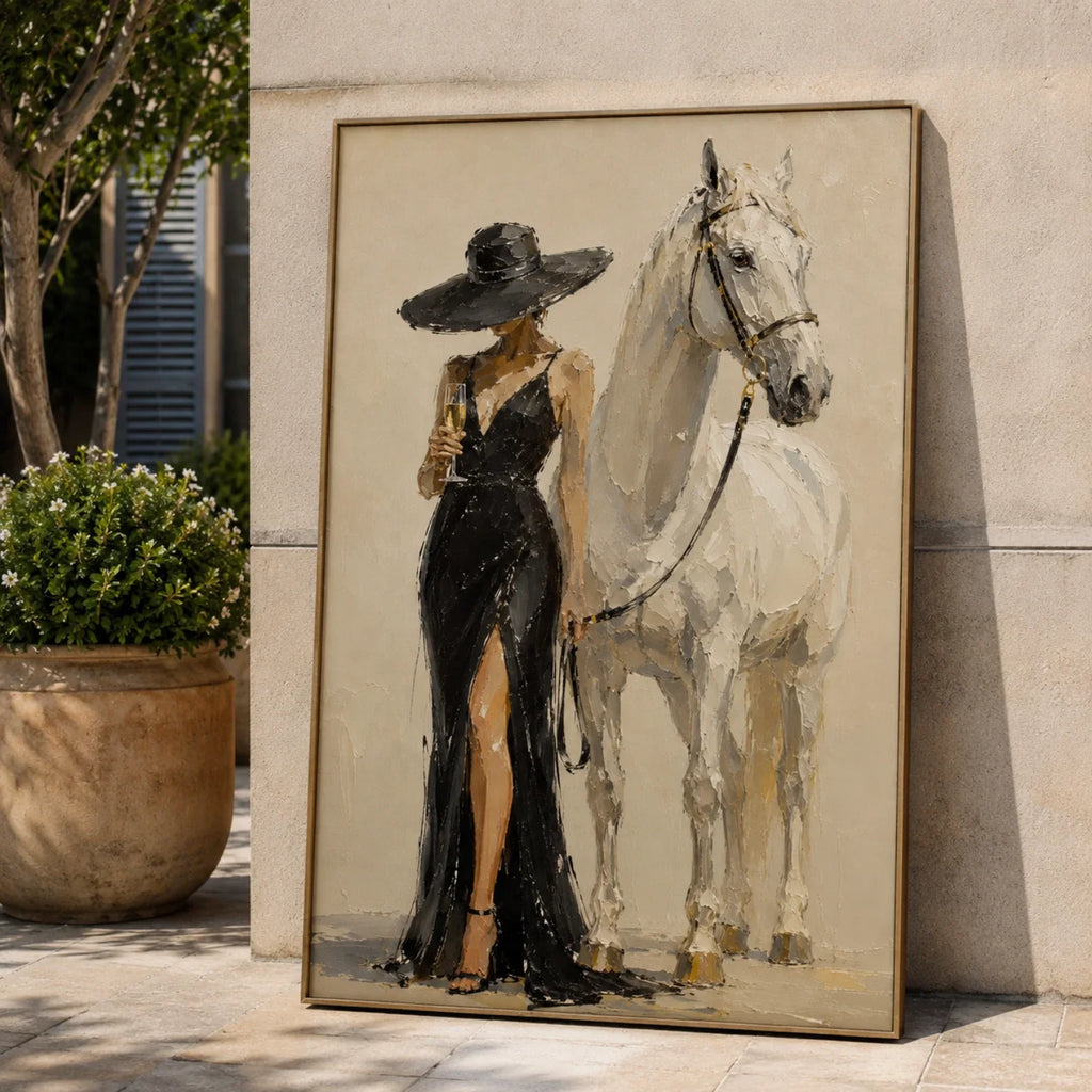 Vintage Americana Art | Champagne White Steed