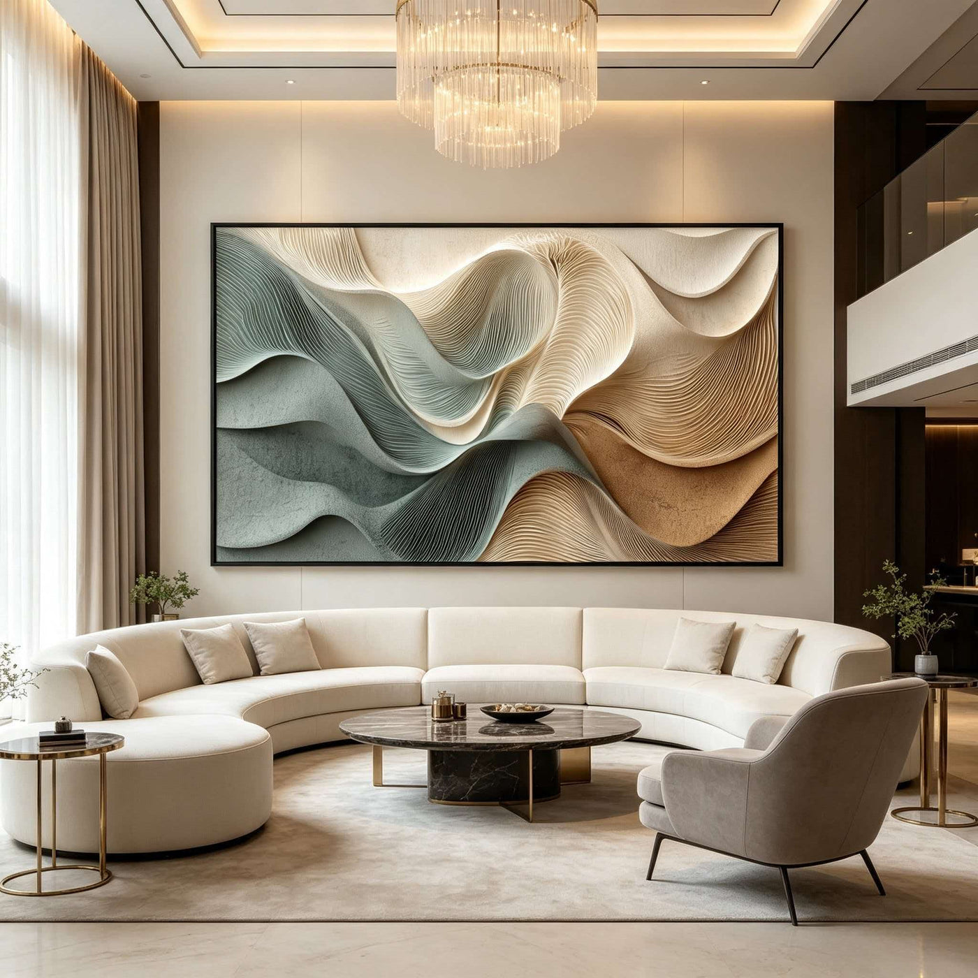 3D Texture Abstract Art｜Dusty Blue Beige Heavy‑Texture Wave Canvas Print