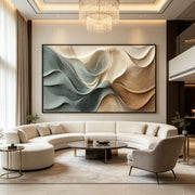 3D Texture Abstract Art｜Dusty Blue Beige Heavy‑Texture Wave Canvas Print