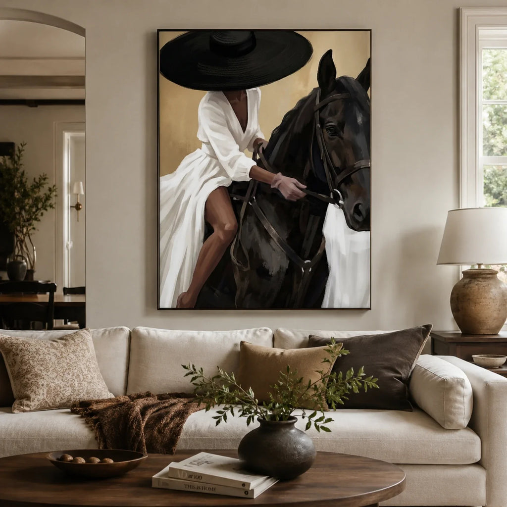 Vintage Americana Art | Hat & Dark Steed
