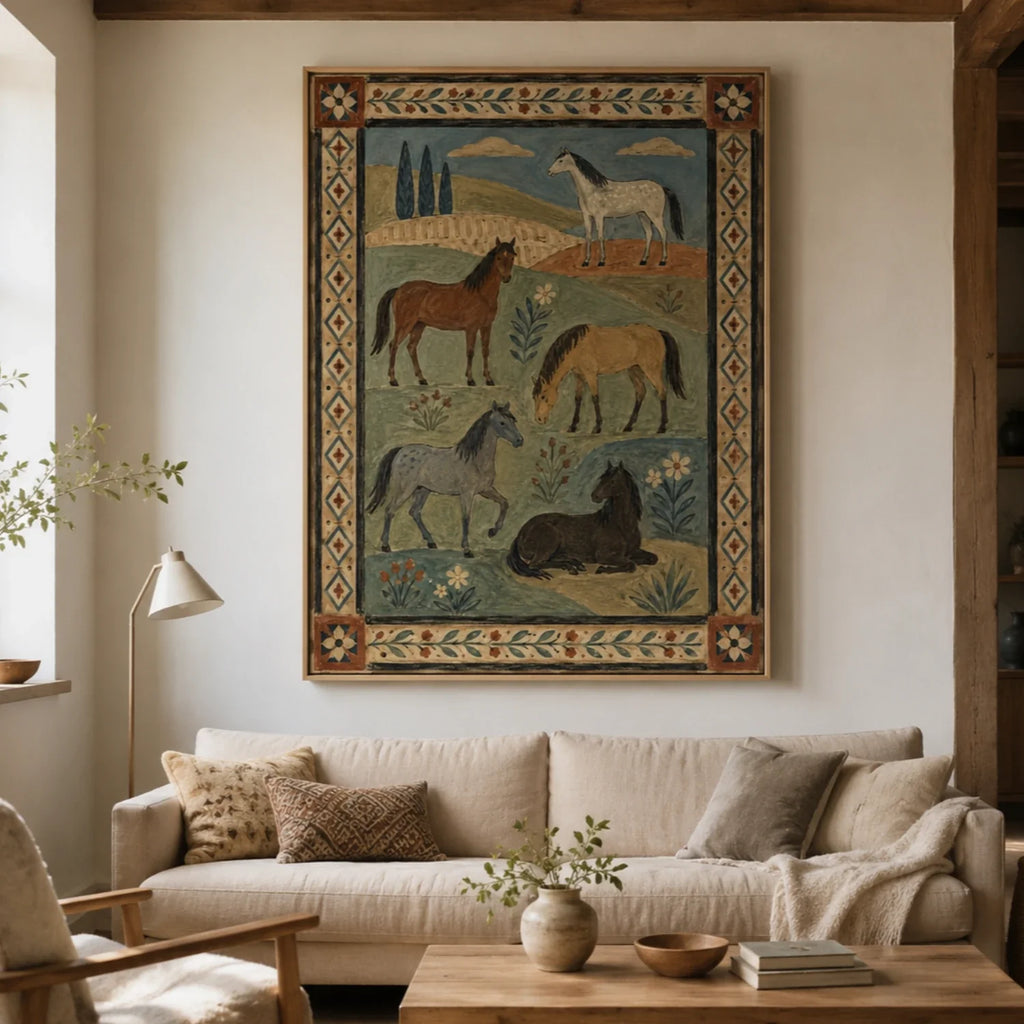 Vintage Americana Art | Five Pasture Horses