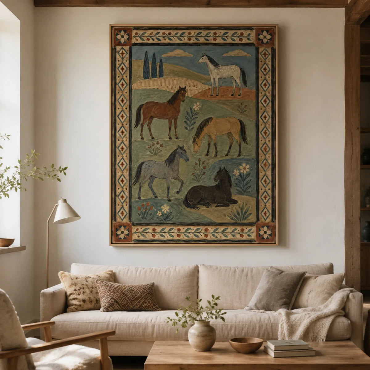 Vintage Americana Art | Five Pasture Horses