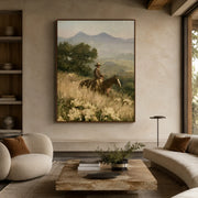 Vintage Americana Art | Meadow Twilight Horseman