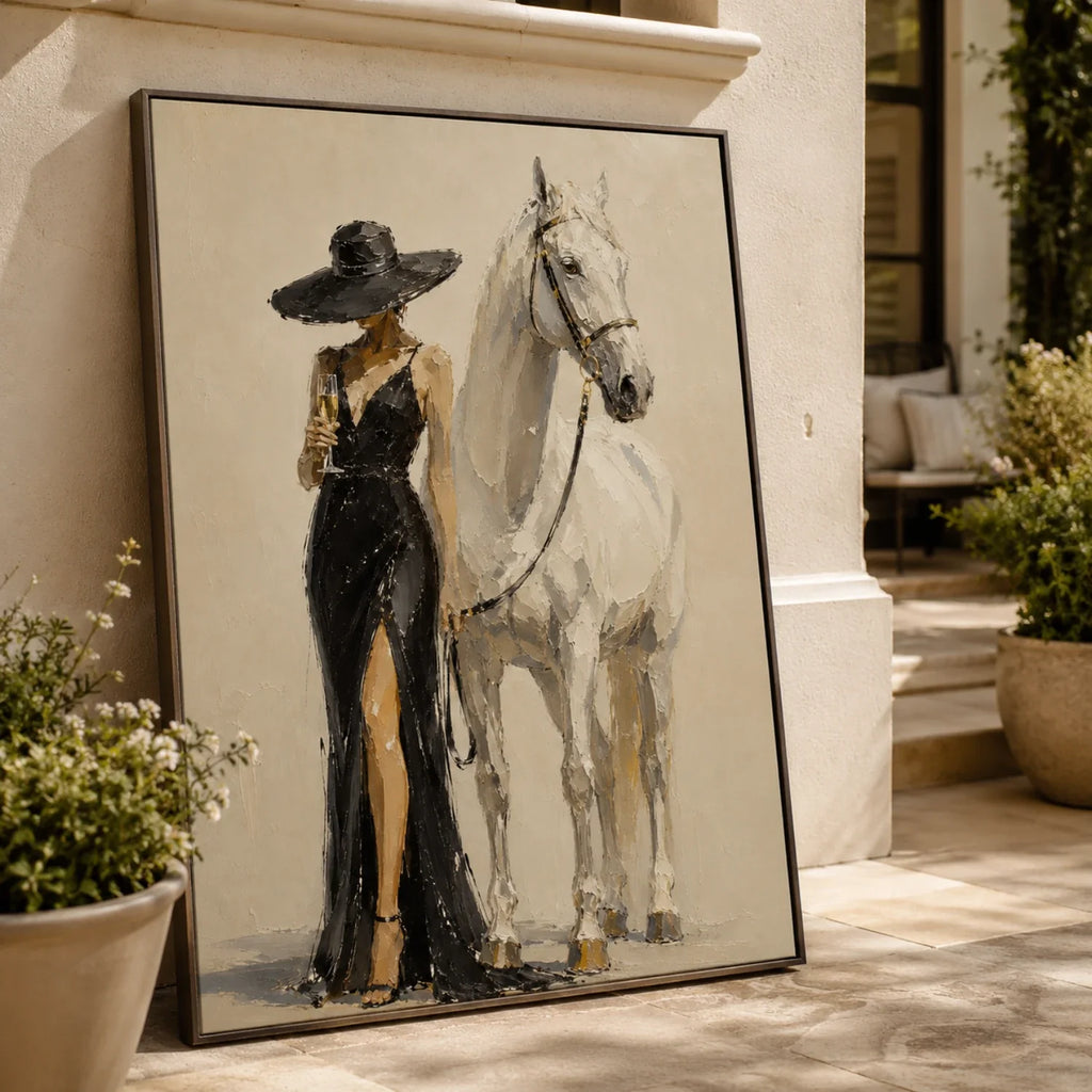 Vintage Americana Art | Champagne White Steed