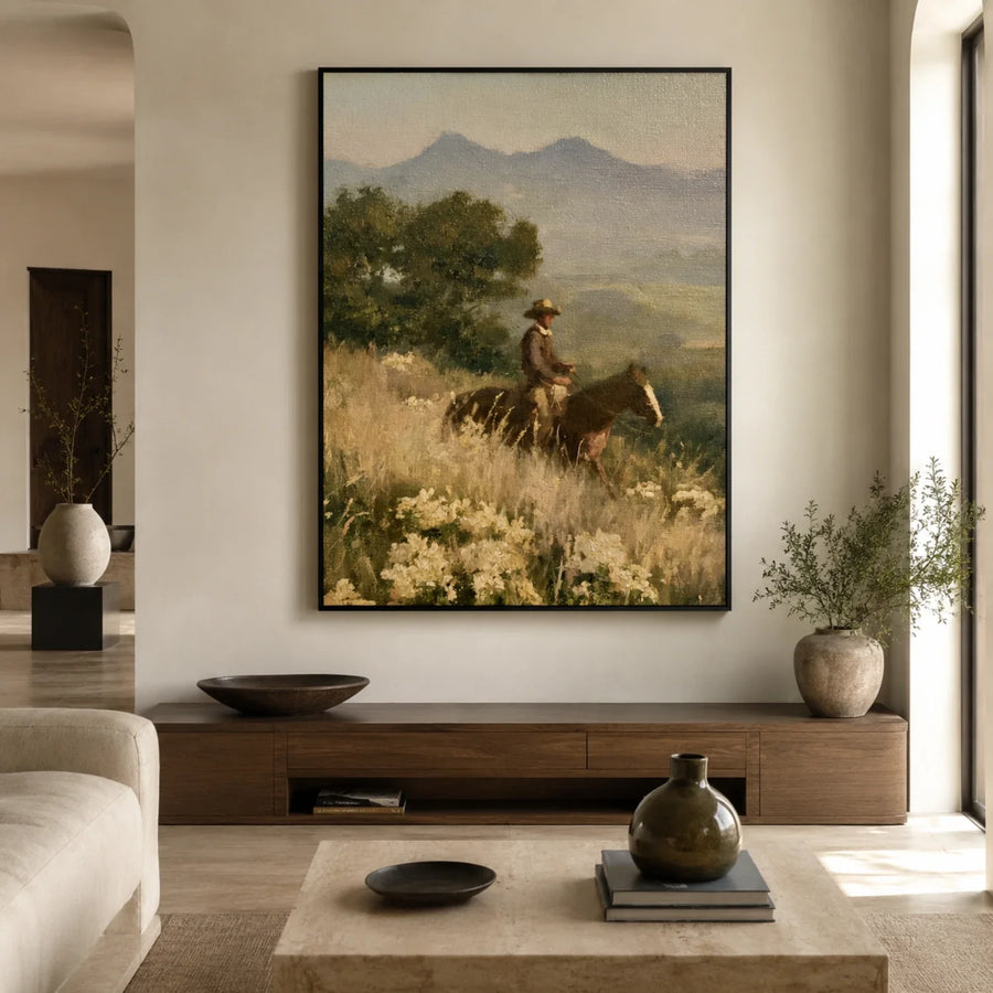Vintage Americana Art | Meadow Twilight Horseman