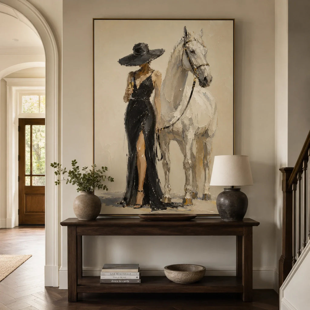 Vintage Americana Art | Champagne White Steed