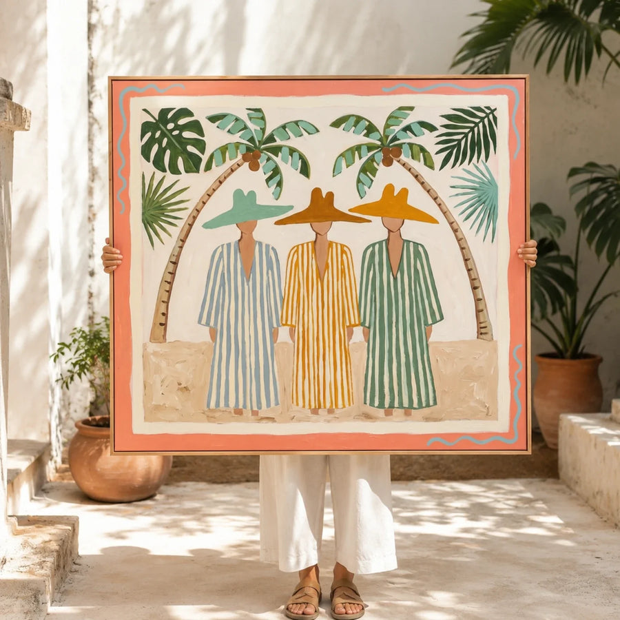 Vintage Americana Art | Tropical Trio Gathering