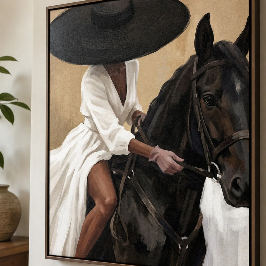 Vintage Americana Art | Hat & Dark Steed