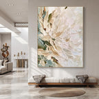 3D-Textured Art｜Vertical Impasto White Flower Wall Art