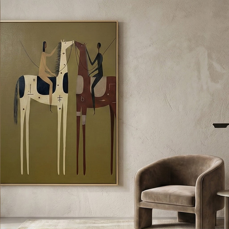 Vintage Americana Art | Patterned Horse Duo