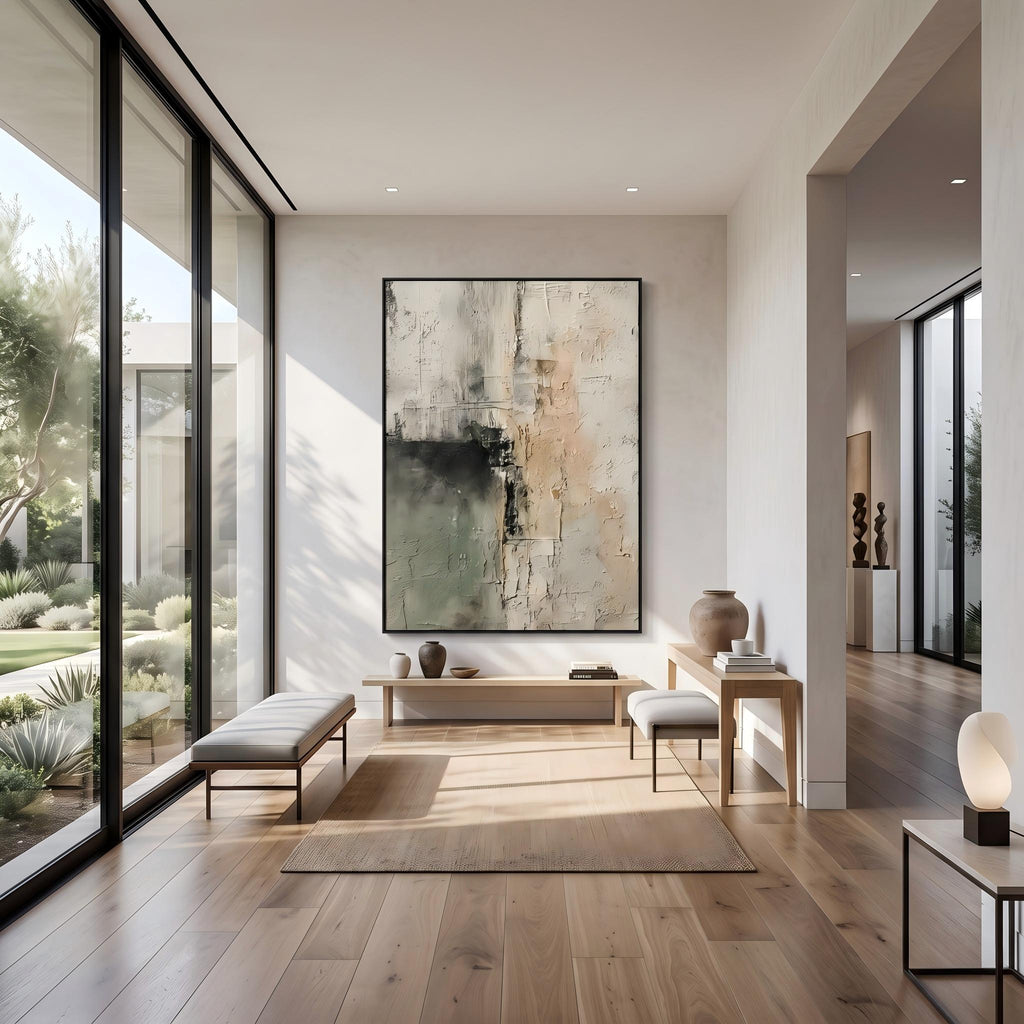 Wabi‑Sabi Art｜Sage Green Beige Textured Abstract Wall Painting