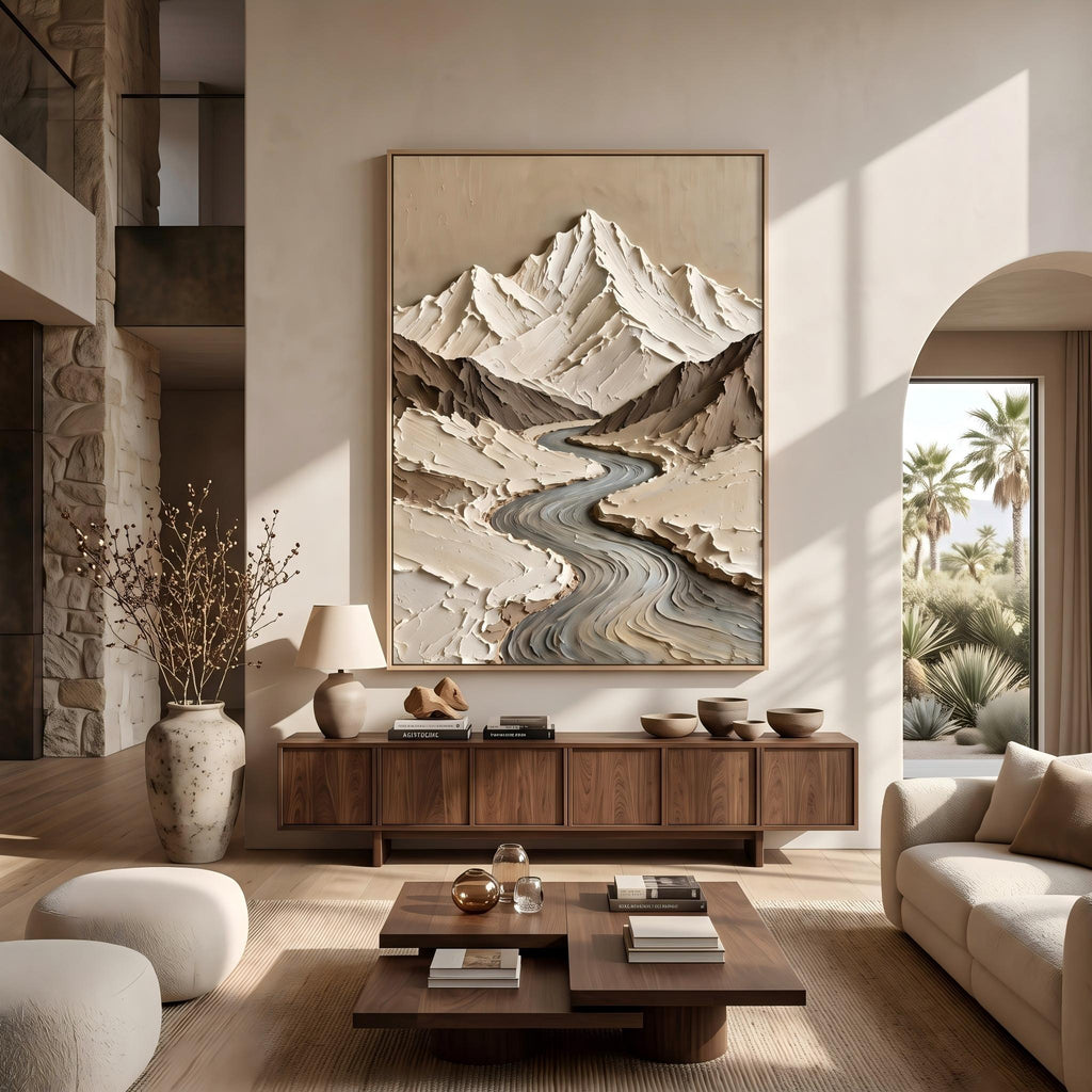 Wabi‑Sabi Art｜Thick Impasto Mountain Valley Canvas Print