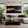 3D-Textured Art｜Luxury Black‑Gold Layered Mountain