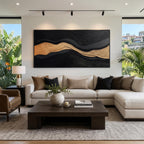3D-Textured Art｜Luxury Black‑Gold Layered Mountain