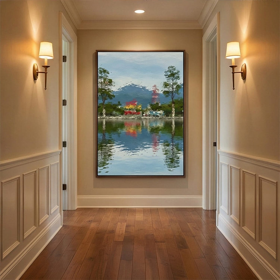 Impressionist Art | Lakeside Village Serenity