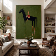 Abstract Art｜Black Horse & Rider Wall Art