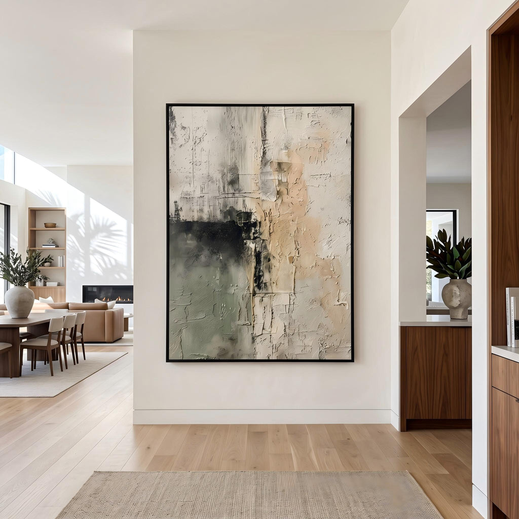 Wabi‑Sabi Art｜Sage Green Beige Textured Abstract Wall Painting