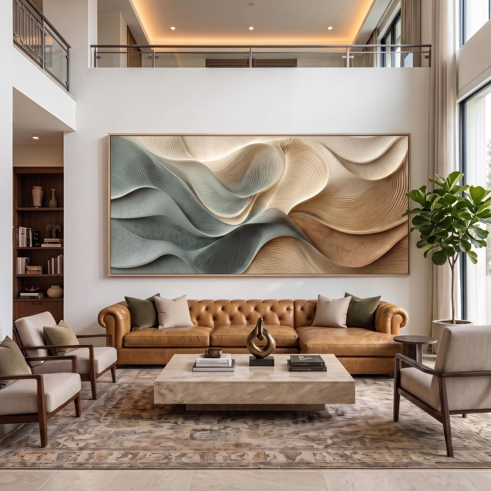 3D Texture Abstract Art｜Dusty Blue Beige Heavy‑Texture Wave Canvas Print