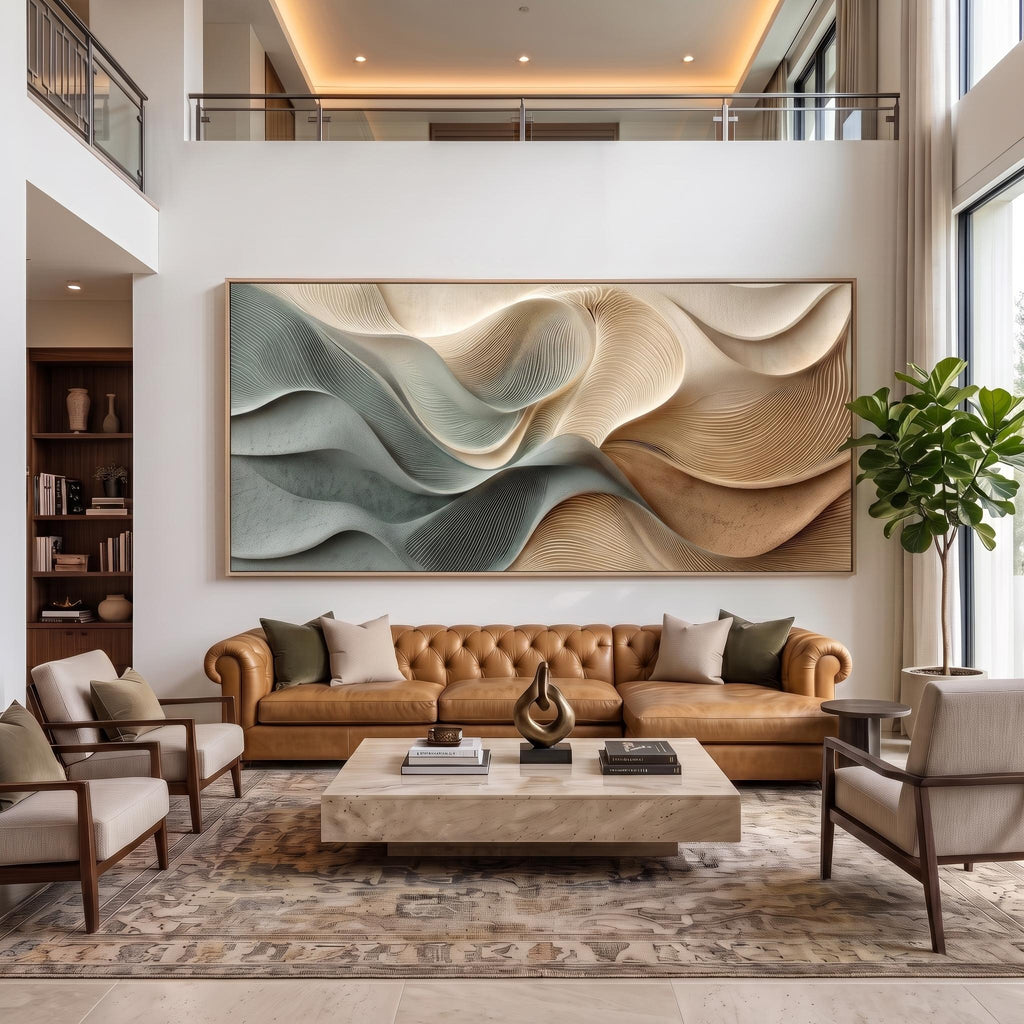 3D Texture Abstract Art｜Dusty Blue Beige Heavy‑Texture Wave Canvas Print