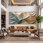 3D Texture Abstract Art｜Dusty Blue Beige Heavy‑Texture Wave Canvas Print