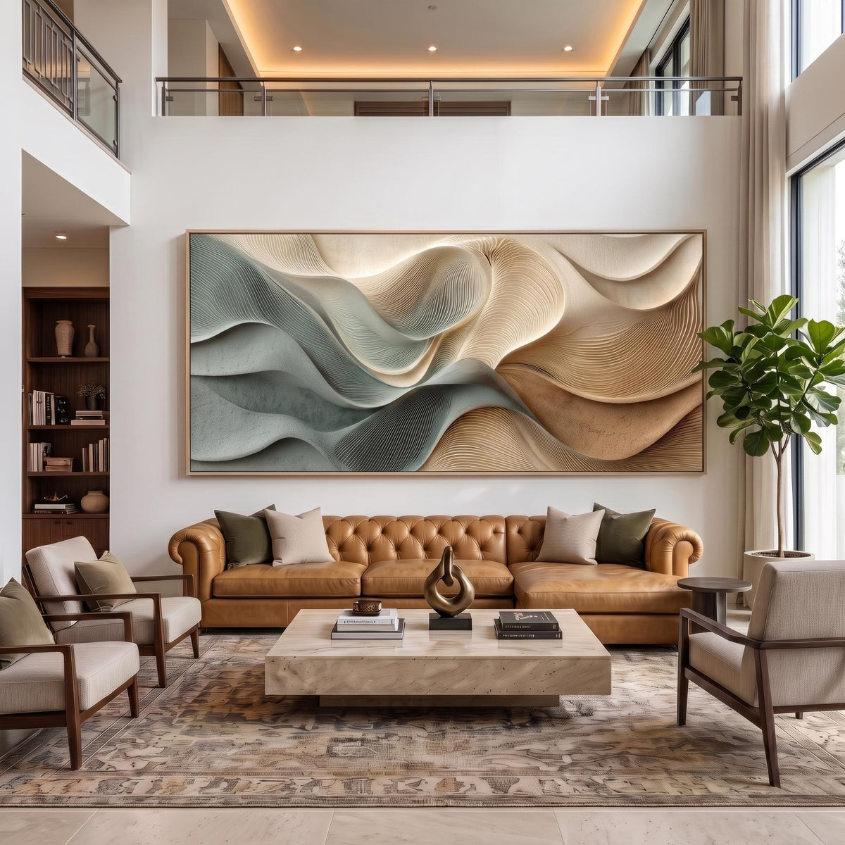 3D Texture Abstract Art｜Dusty Blue Beige Heavy‑Texture Wave Canvas Print