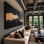 3D-Textured Art｜Luxury Black‑Gold Layered Mountain